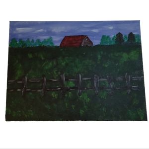 Painted Canvas Barn Field Farmhouse 15x11 Painting Hand Crafted Wall Art Decor